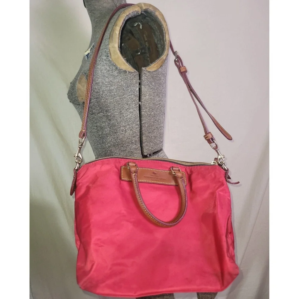 VTG Y2k Dooney & Bourke Satchel Purse Handbag Red Leather Florentine Nylon